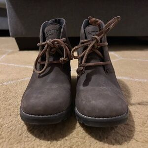 Sperry Celeste Prow Wedge Gray/Brown Leather Lace Up Ankle Booties